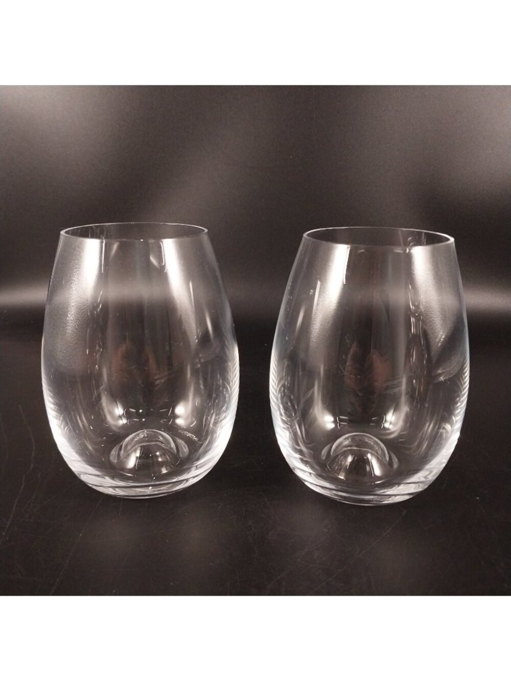 Set of 2 Dartington Crystal Stemless Wine Glasses 4.5" Dimple Bottom Made in UK